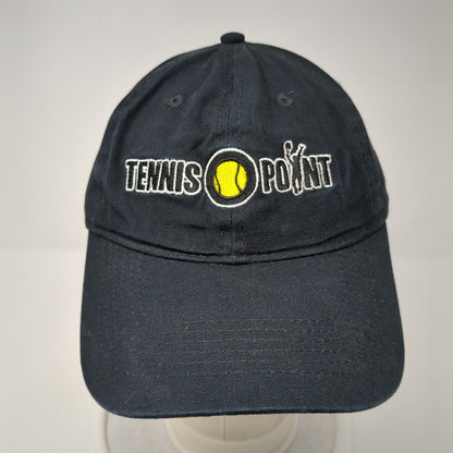 Tennis Point Strapback Hat Black One Size Adjustable Embroidered Port & Company