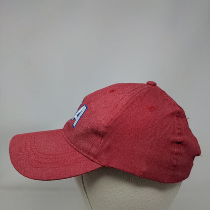 USA Strapback Hat Red One Size Adjustable Embroidered Vented Holes 6 Panel