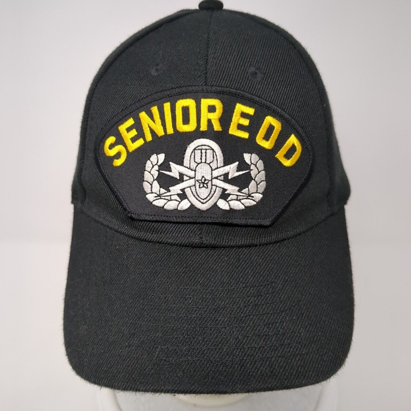 Senior EOD Patch Strapback Hat Black One Size Adjustable Solid 6 Panel