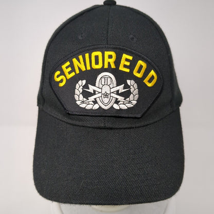 Senior EOD Patch Strapback Hat Black One Size Adjustable Solid 6 Panel