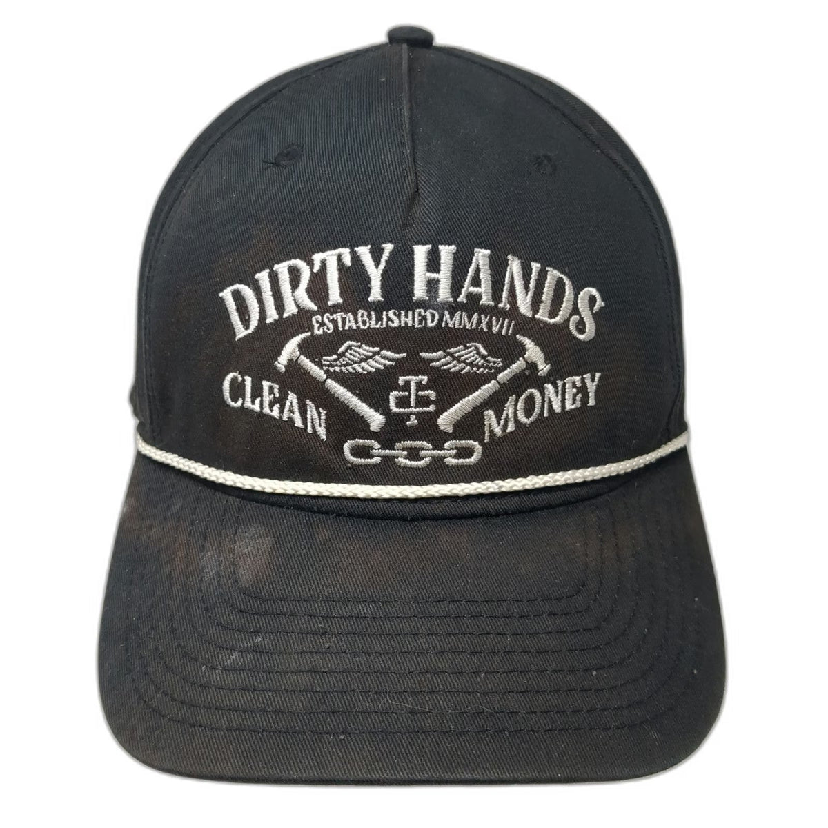 Troll Co. 5 Panel Black Hat One Size Dirty Hands Clean Money Snapback Rope Crown