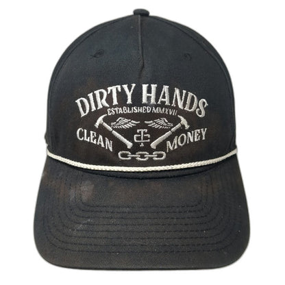 Troll Co. 5 Panel Black Hat One Size Dirty Hands Clean Money Snapback Rope Crown