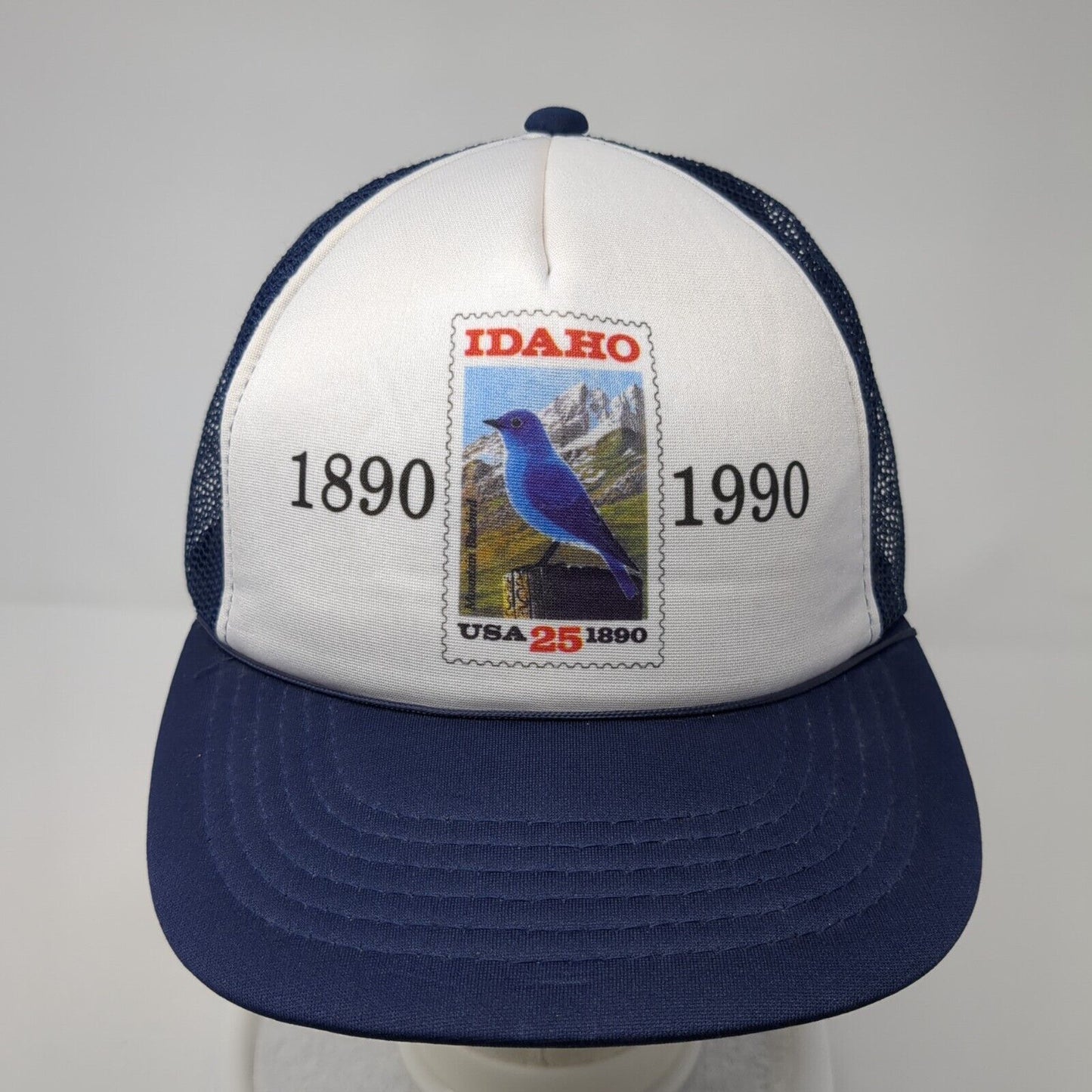 Idaho USA 25 1890-1990 Snapback Trucker Hat Blue One Size Adjustable Mesh Back