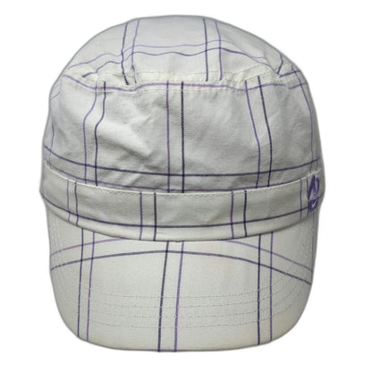 Nike Army Cap White Purple One Size Plaid Cotton Flat Top Elastic Back Hat