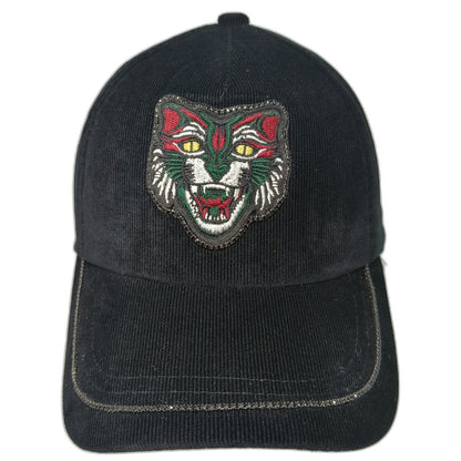 Black Baseball Cap One Size Corduroy Tiger Patch Studded Brim Hat Rhinestones