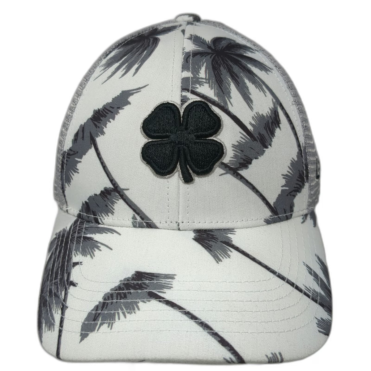 Black Clover Trucker Hat White Gray Palm Tree OSFM Clover Mesh Back Live Lucky