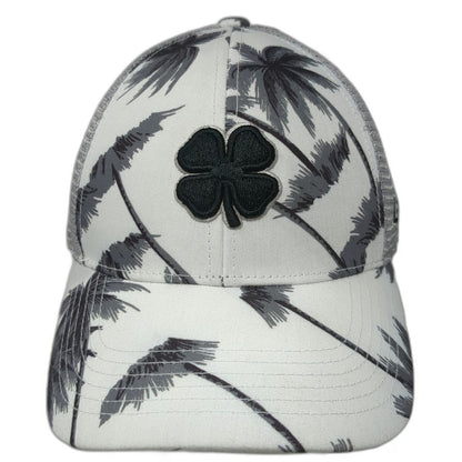Black Clover Trucker Hat White Gray Palm Tree OSFM Clover Mesh Back Live Lucky