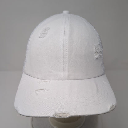 Unbranded Ponyback Strapback Trucker Hat White OS Adjustable Distressed Blank