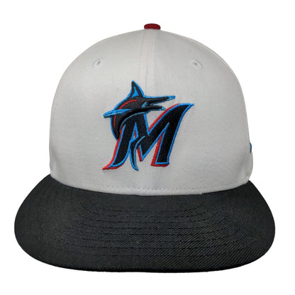 New Era Men's Flat Bill Snapback Hat White OSFM Florida Marlins MLB Cotton