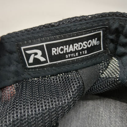 Richardson Trucker Hat Black One Size Petra American Flag Logo Mesh Snapback