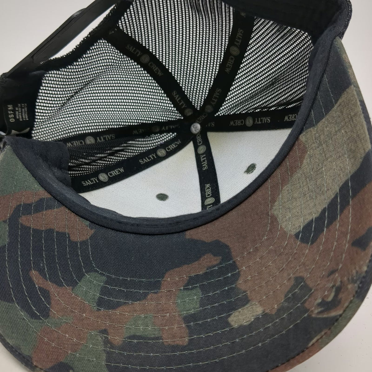 Salty Crew Trucker Hat Black One Size Camo Shark Patch Find Refuge in the Sea