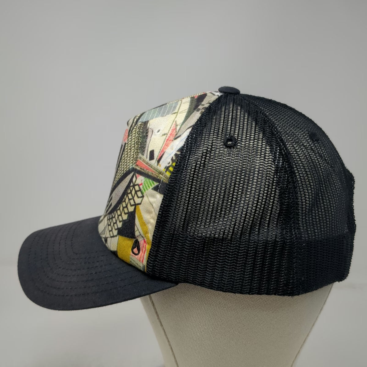 Nixon Black Trucker Hat One Size Abstract Geometric Print Cotton Mesh Snapback