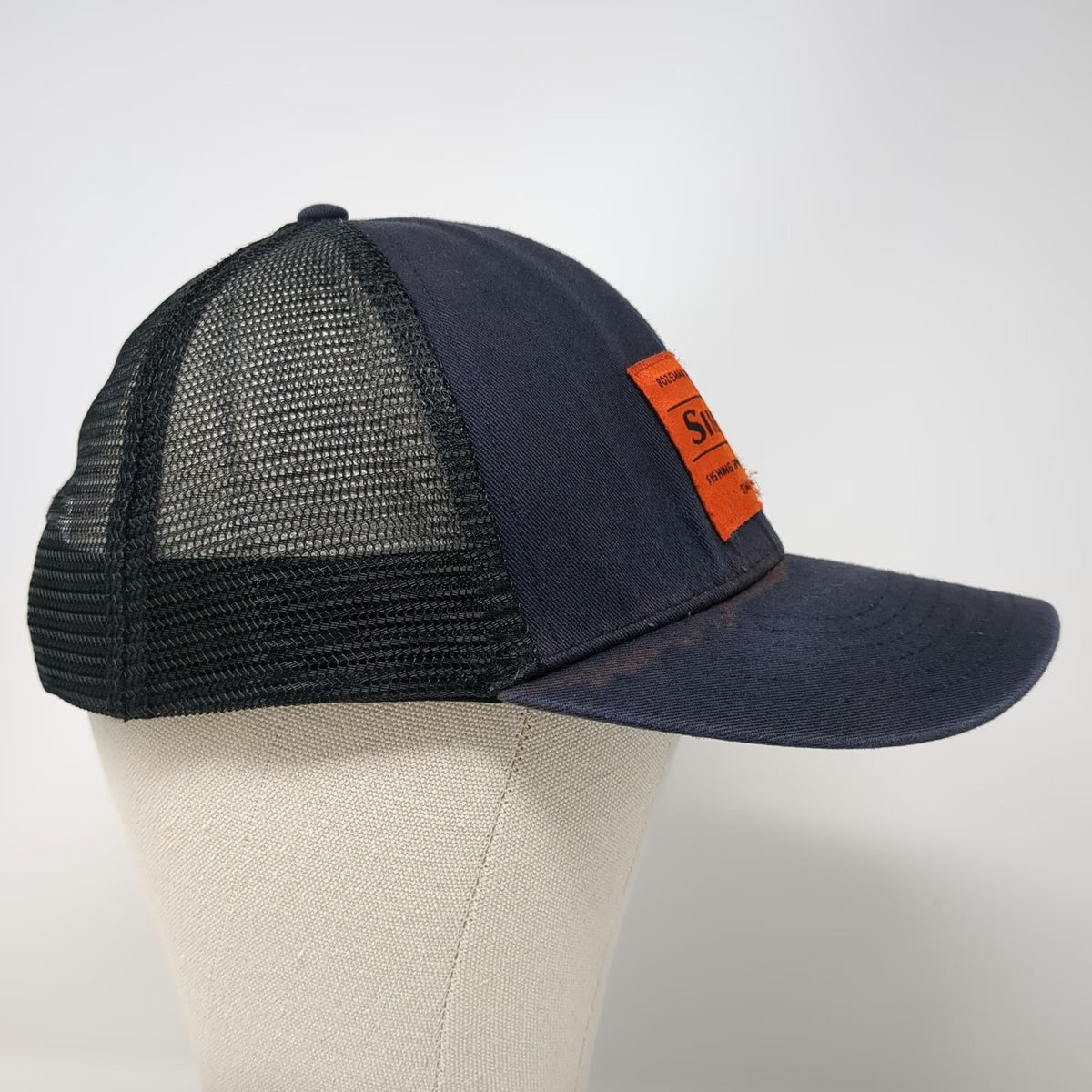 Simms Trucker Hat Blue Orange One Size Snapback Mesh Fishing Supply Patch