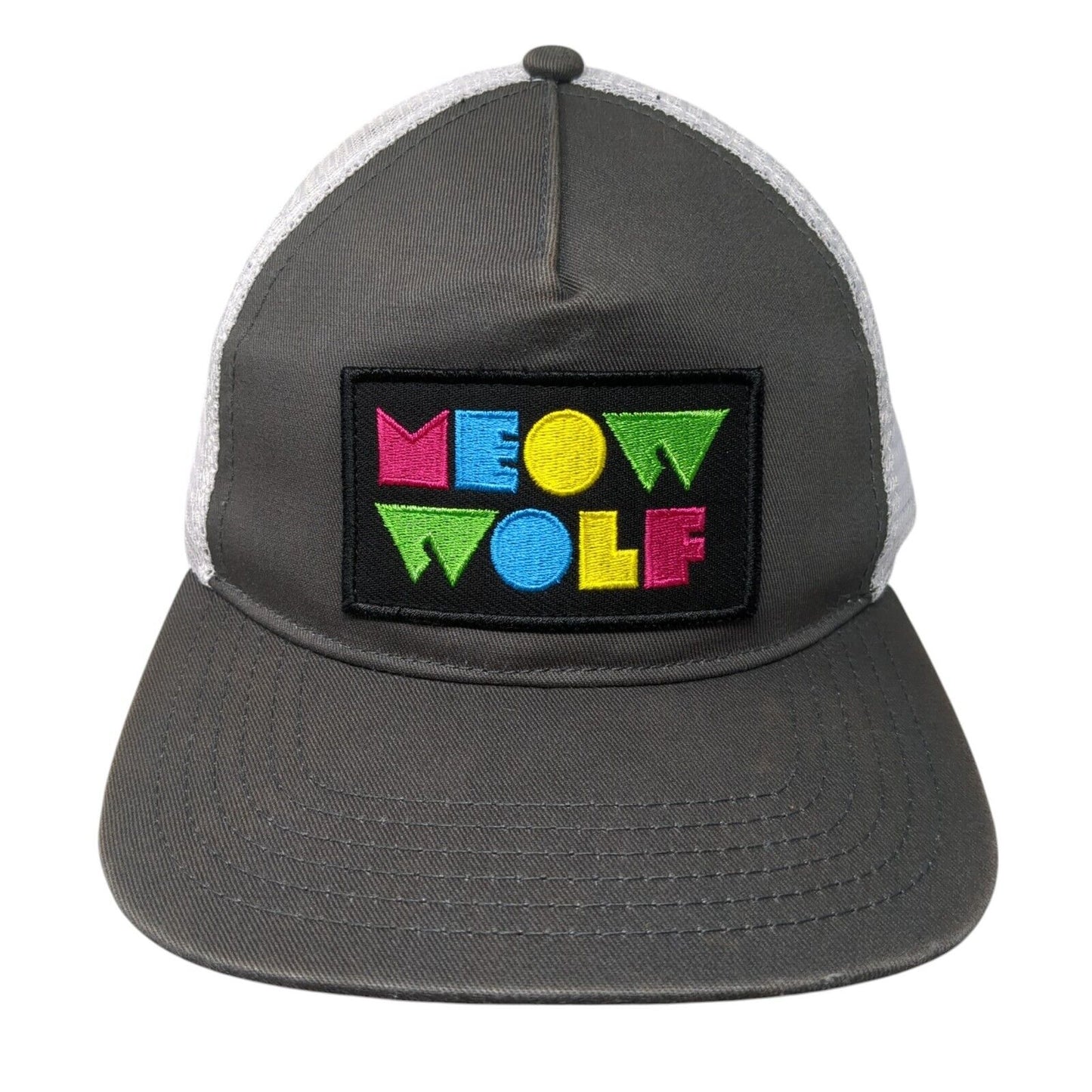Meow Wolf Patch Snapback Trucker Hat Gray OSFA Mesh Back Colorblock