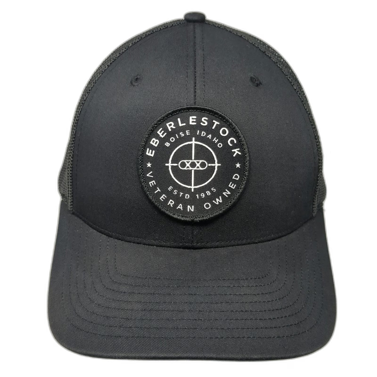Richardson Trucker Hat Black One Size Boise Idaho Veteran Owned Crosshair Patch