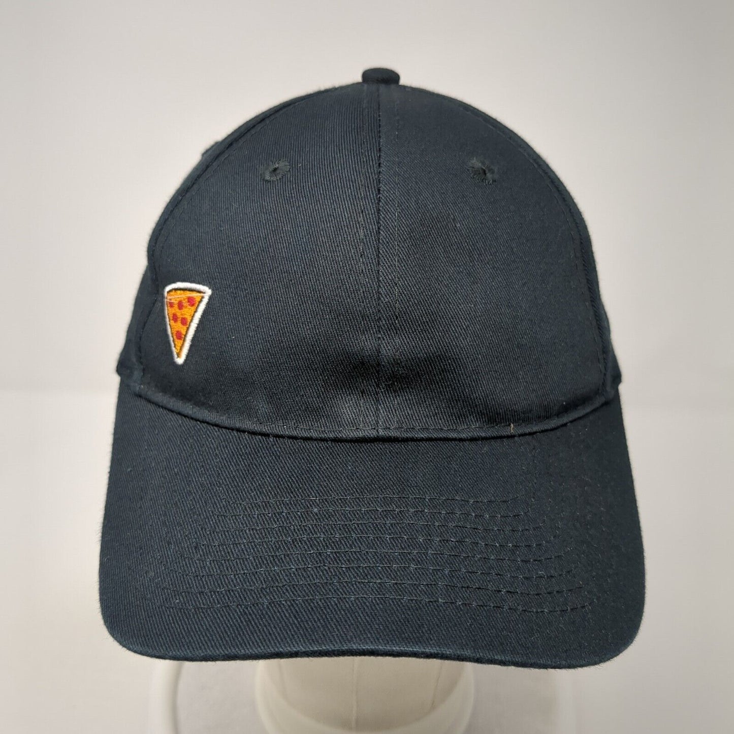 Pizza Strapback Hat Black One Size Adjustable Embroidered Port & Company