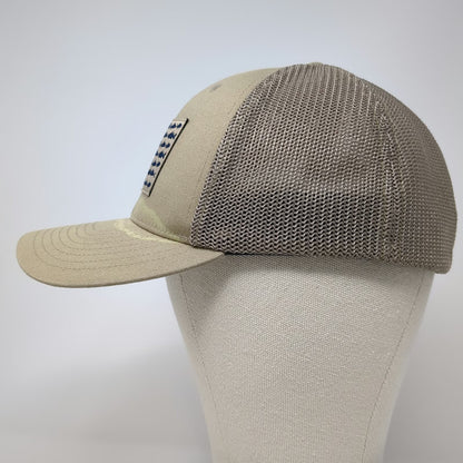 Columbia Baseball Cap Beige XL Mesh Back PFG Fish Flag Fishing Stretch Fit Hat