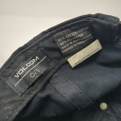 Volcom Snapback Hat Black Brown One Size Logo Patch Flat Brim Cotton Blend