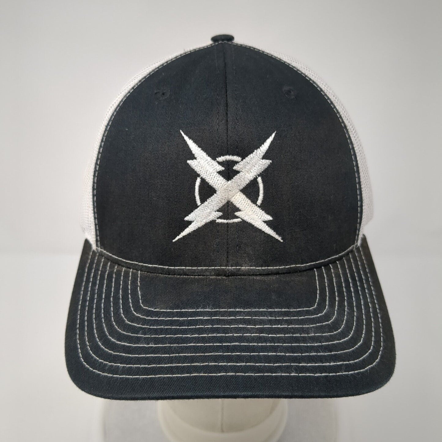 Richardson Snapback Trucker Hat Black One Size Embroidered Logo Mesh Back