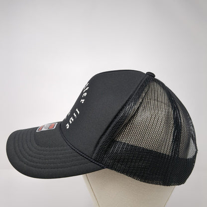 Life is Better Live Cycle Bar Snapback Trucker Hat Black OS Adjustable Mesh Rope