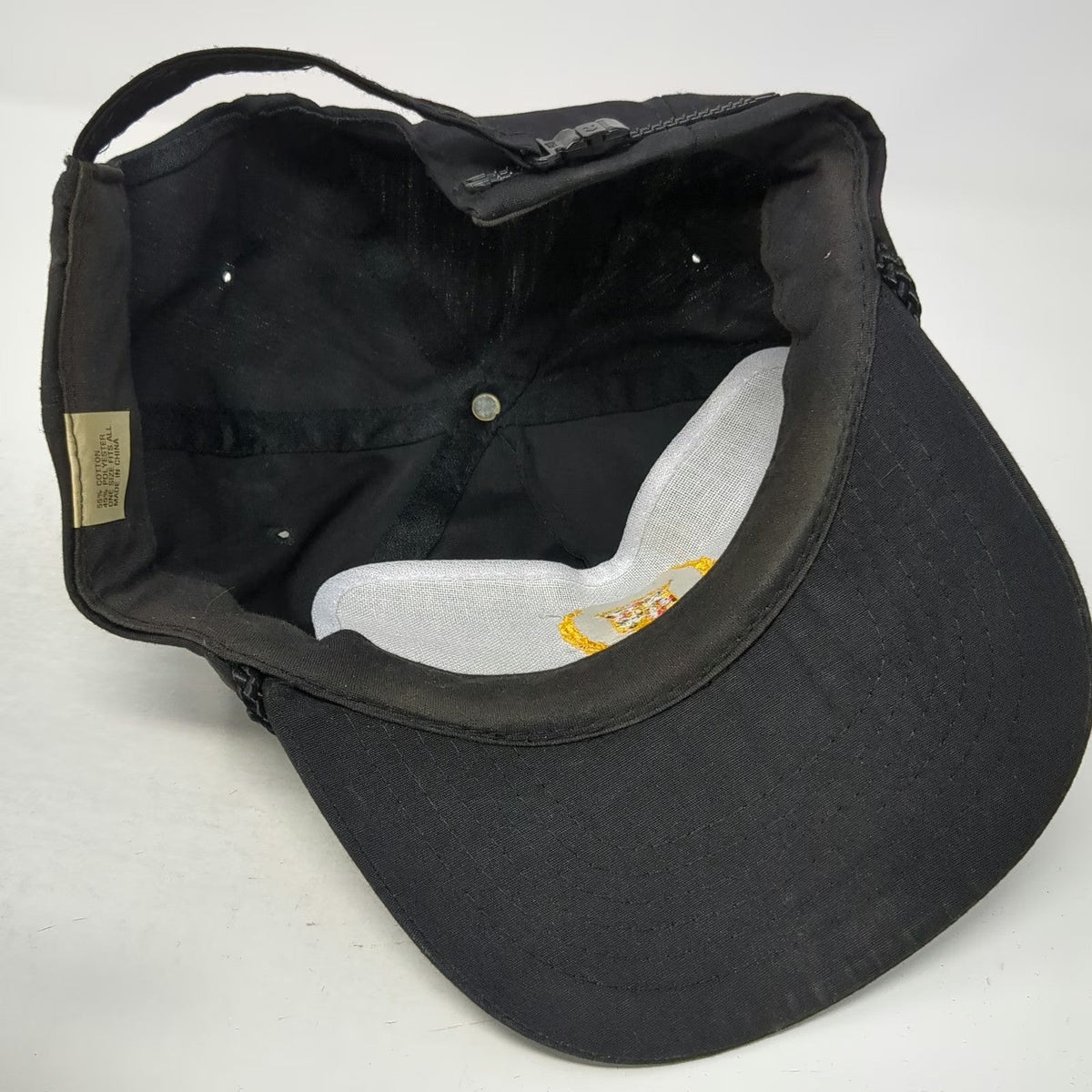 Cadillac Logo 5 Panel Black Gold OS Slideback Rope Brim Embroidered Hat Vintage