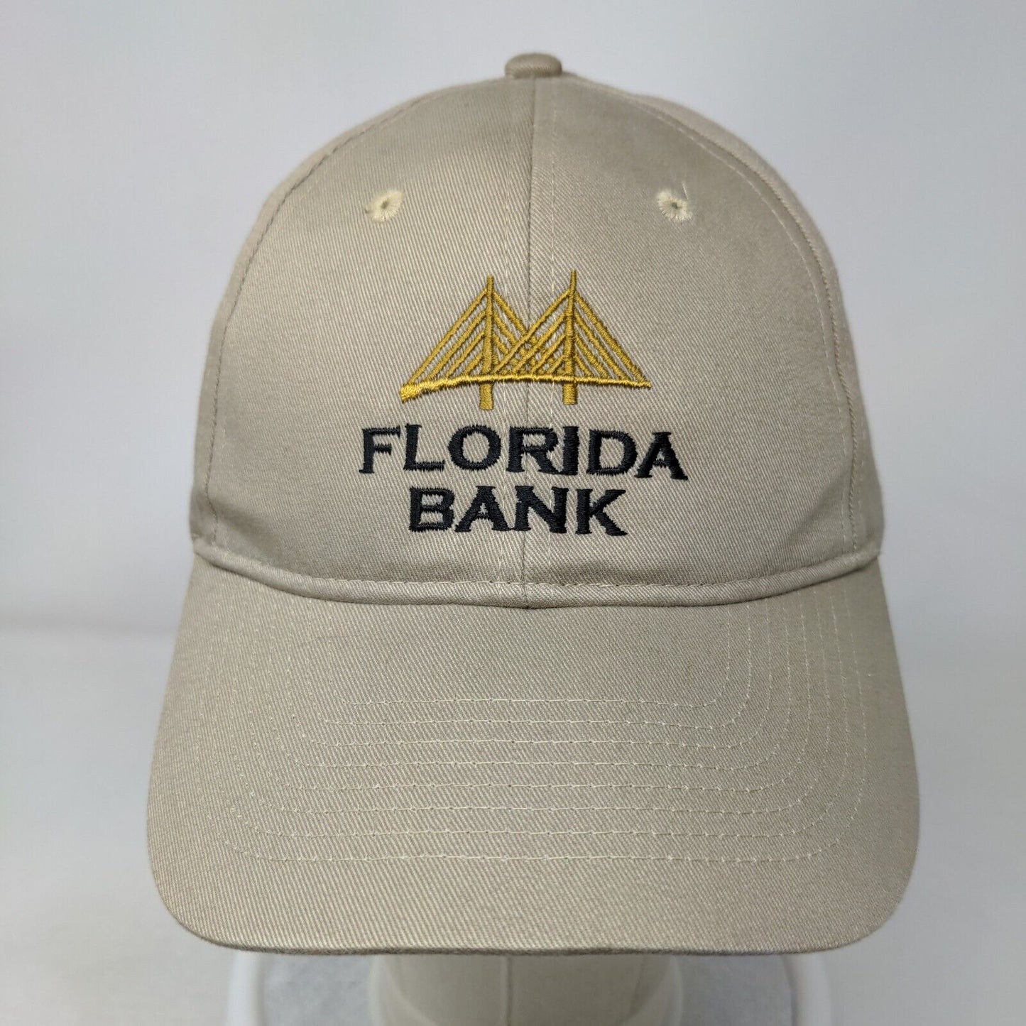 Florida Bank Strapback Hat Tan OSFA Adjustable Embroidered 6 Panel KC