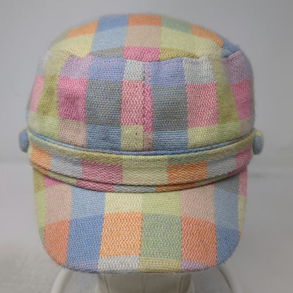 Manhattan Hat Company Army Cap Blue Pink One Size Patchwork Plaid Cadet Hat