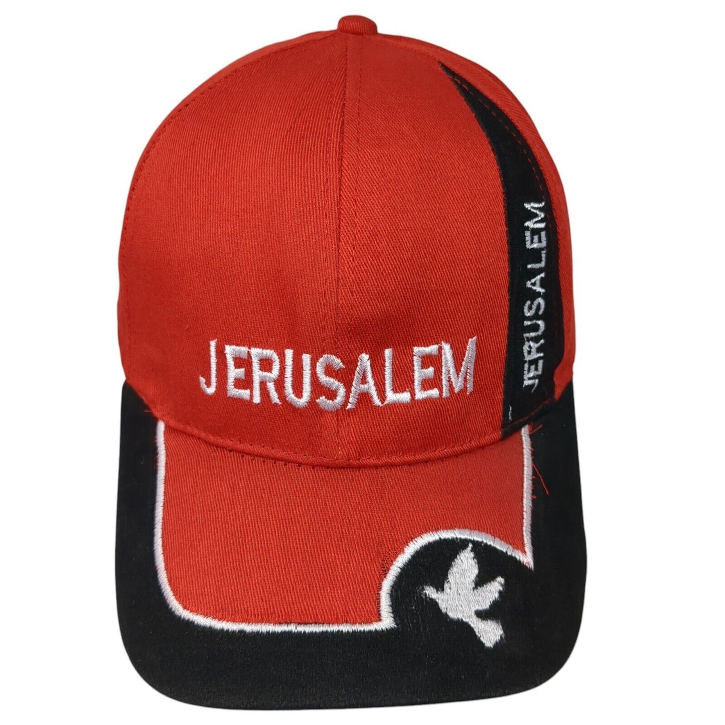 Jerusalem Strapback Hat Red One Size Adjustable Embroidered Patriotic 6 Panel