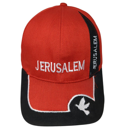 Jerusalem Strapback Hat Red One Size Adjustable Embroidered Patriotic 6 Panel
