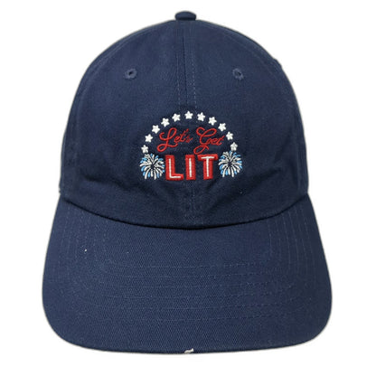 Wembley Baseball Cap Blue One Size Let's Get Lit Fireworks Stars Slideback Hat