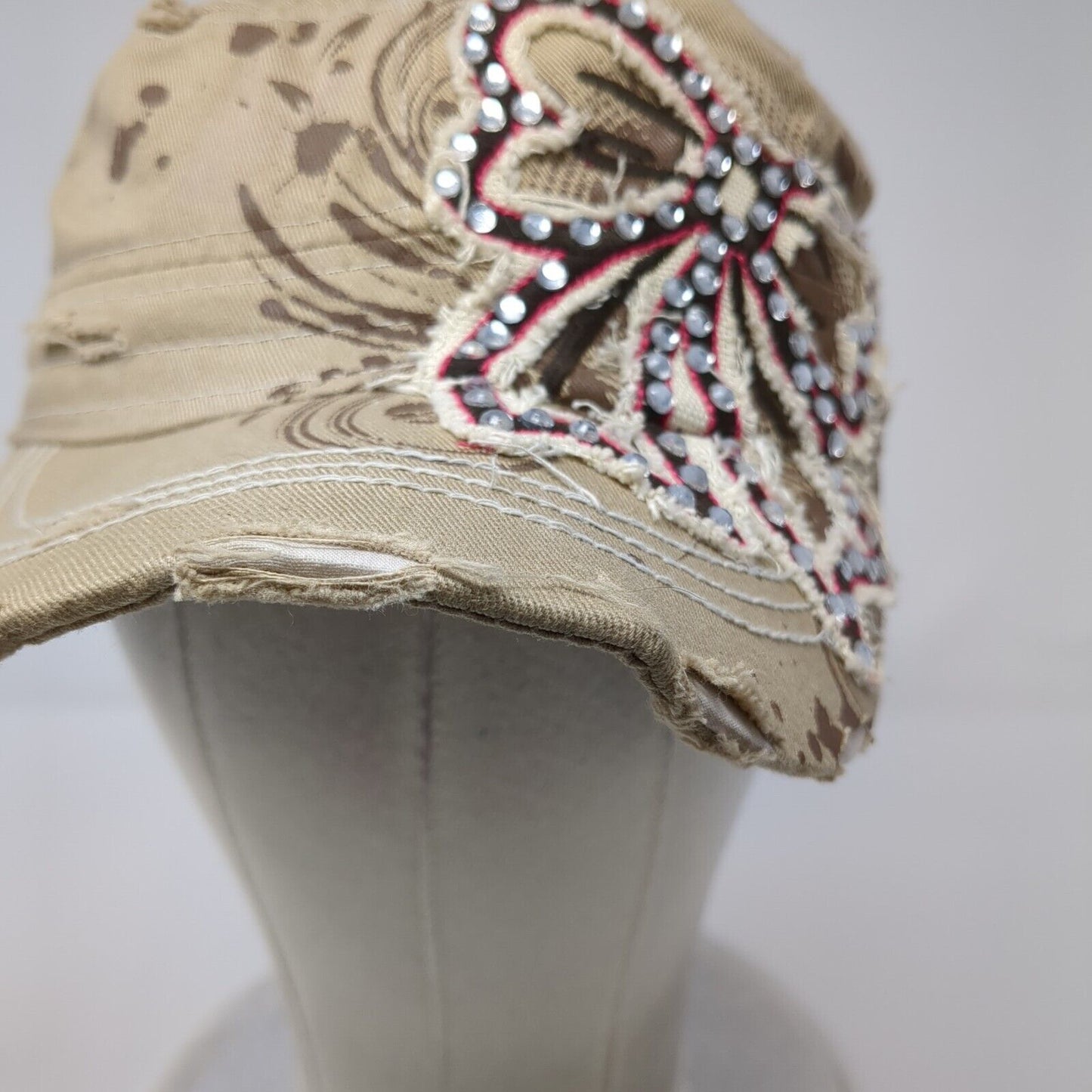 Leader Stretch Fitted Cadet Army Cap Hat Tan One Size Bow Rhinestone