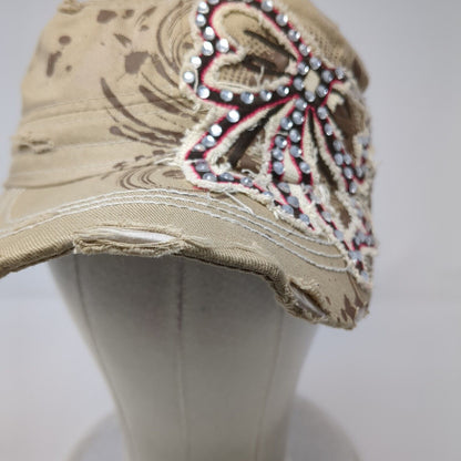 Leader Stretch Fitted Cadet Army Cap Hat Tan One Size Bow Rhinestone