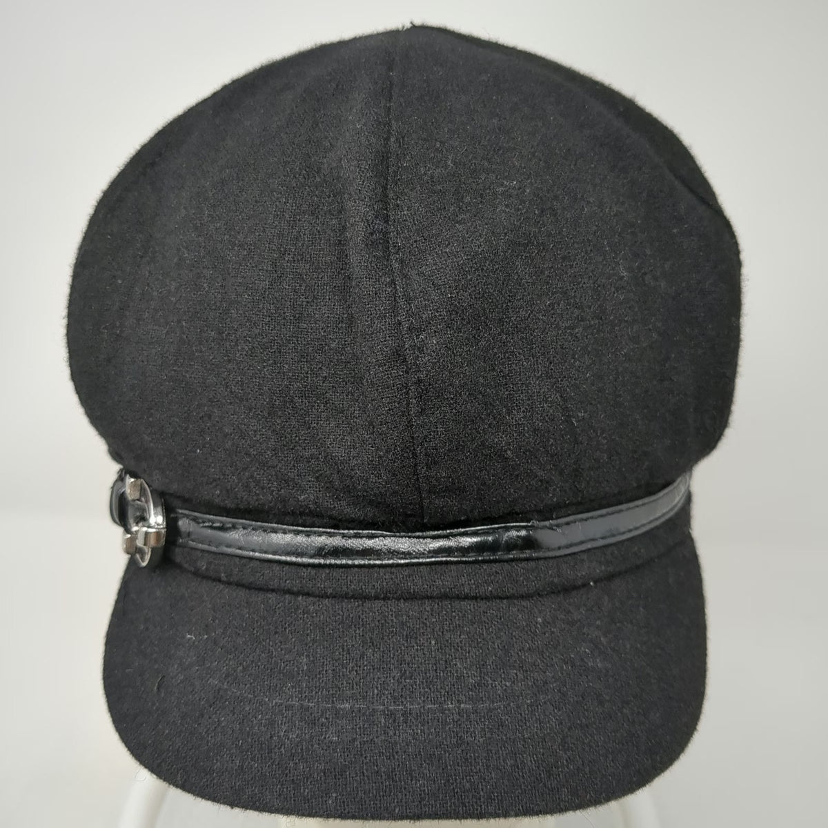 Nine West Army Cap Black One Size Wool Blend Buckle Strap Fashion Flat Top Hat