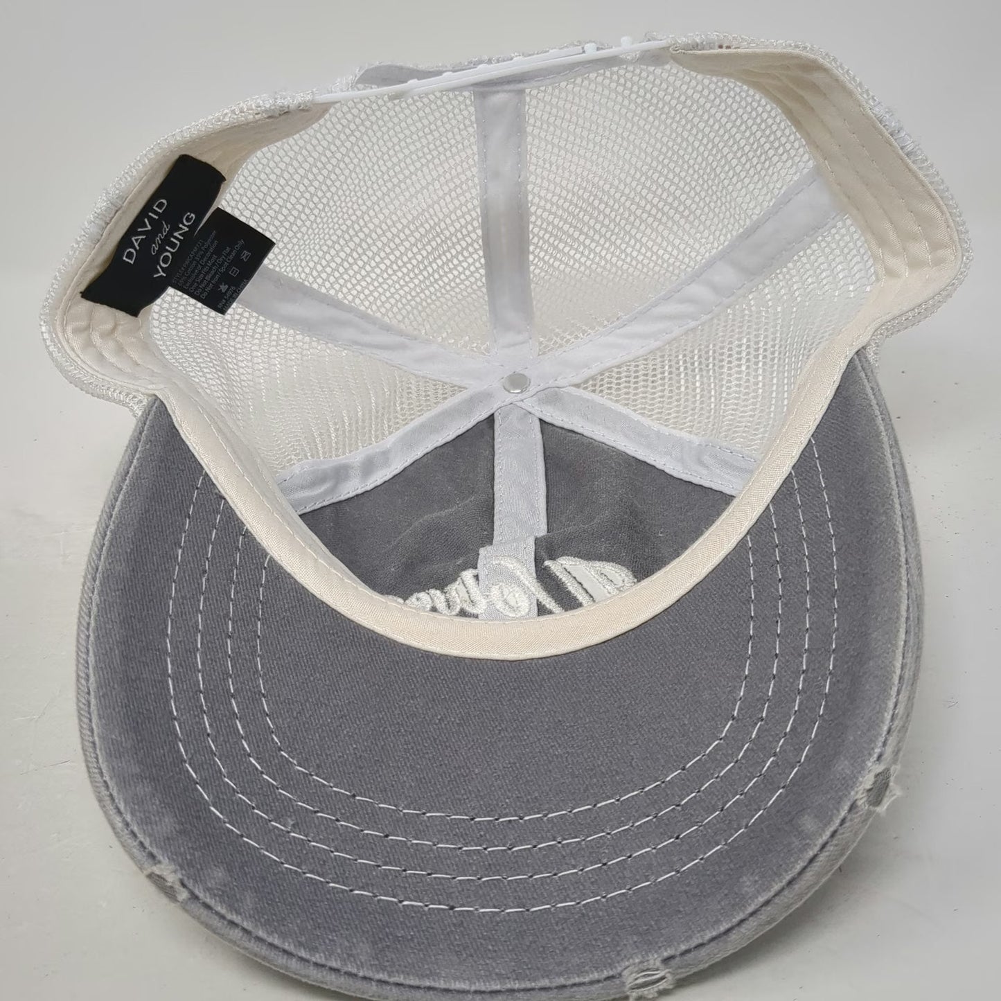 David and Young Trucker Hat Gray One Size Snapback Wolves ASA Mesh Distressed