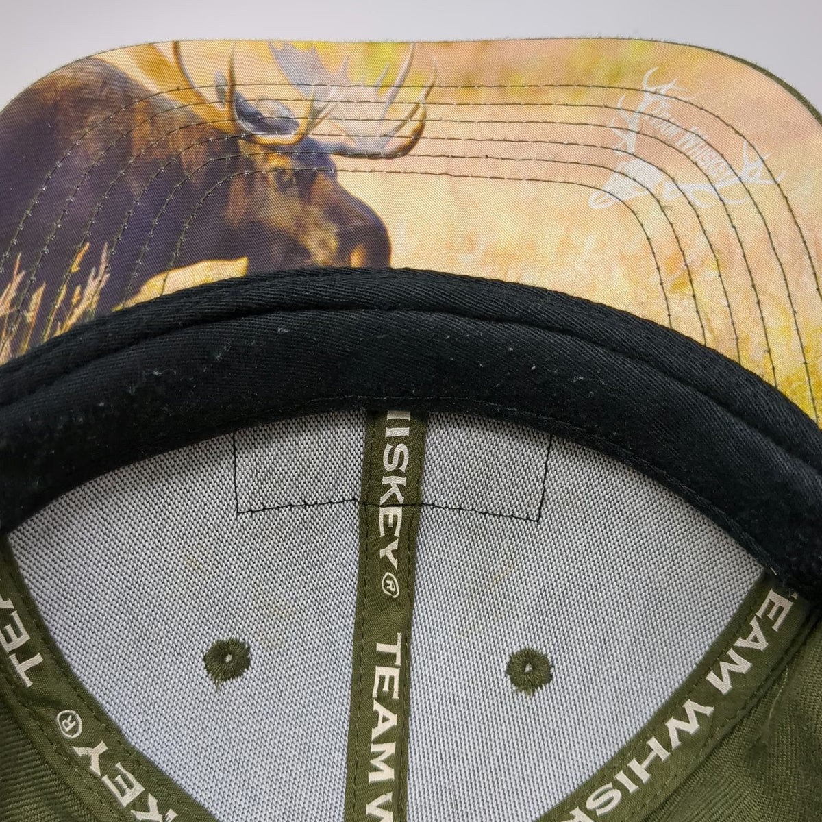 Team Whiskey Snapback Hat Green One Size Leather Patch Elk Skull Moose Underbill
