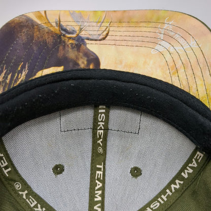 Team Whiskey Snapback Hat Green One Size Leather Patch Elk Skull Moose Underbill