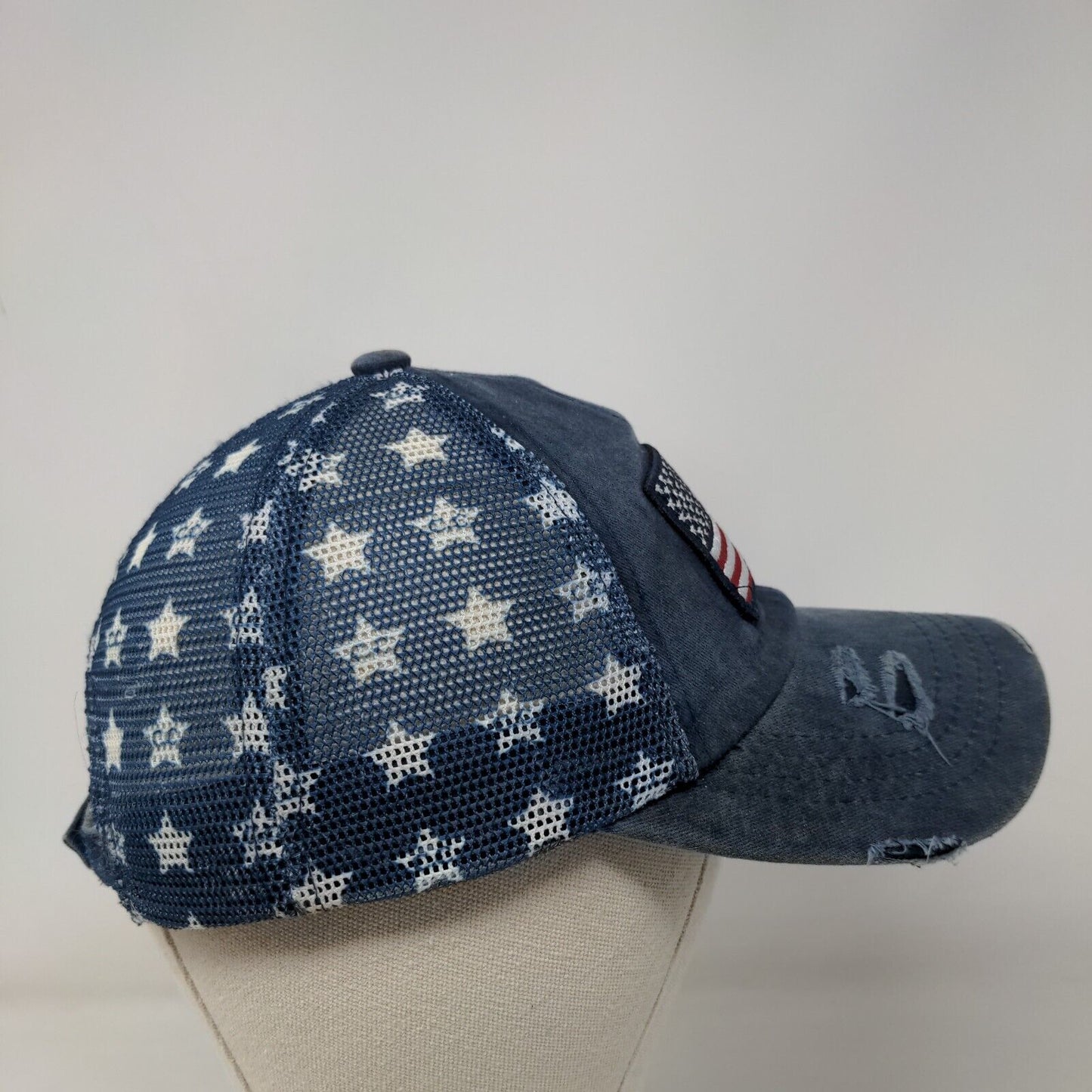 American Flag Patch Strapback Mesh Back Trucker Hat Blue One Size Stars