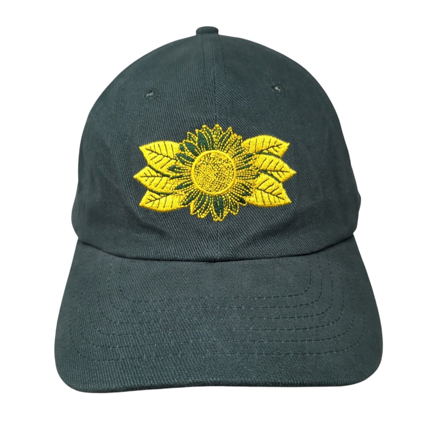 Sunflower Strapback Hat Green One Size Adjustable Embroidered Eco Range Cotton