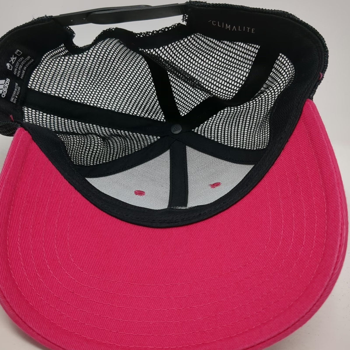 Adidas Trucker Hat Pink OSFM Mesh Back Snapback Logo Patch Climalite 3 Stripe