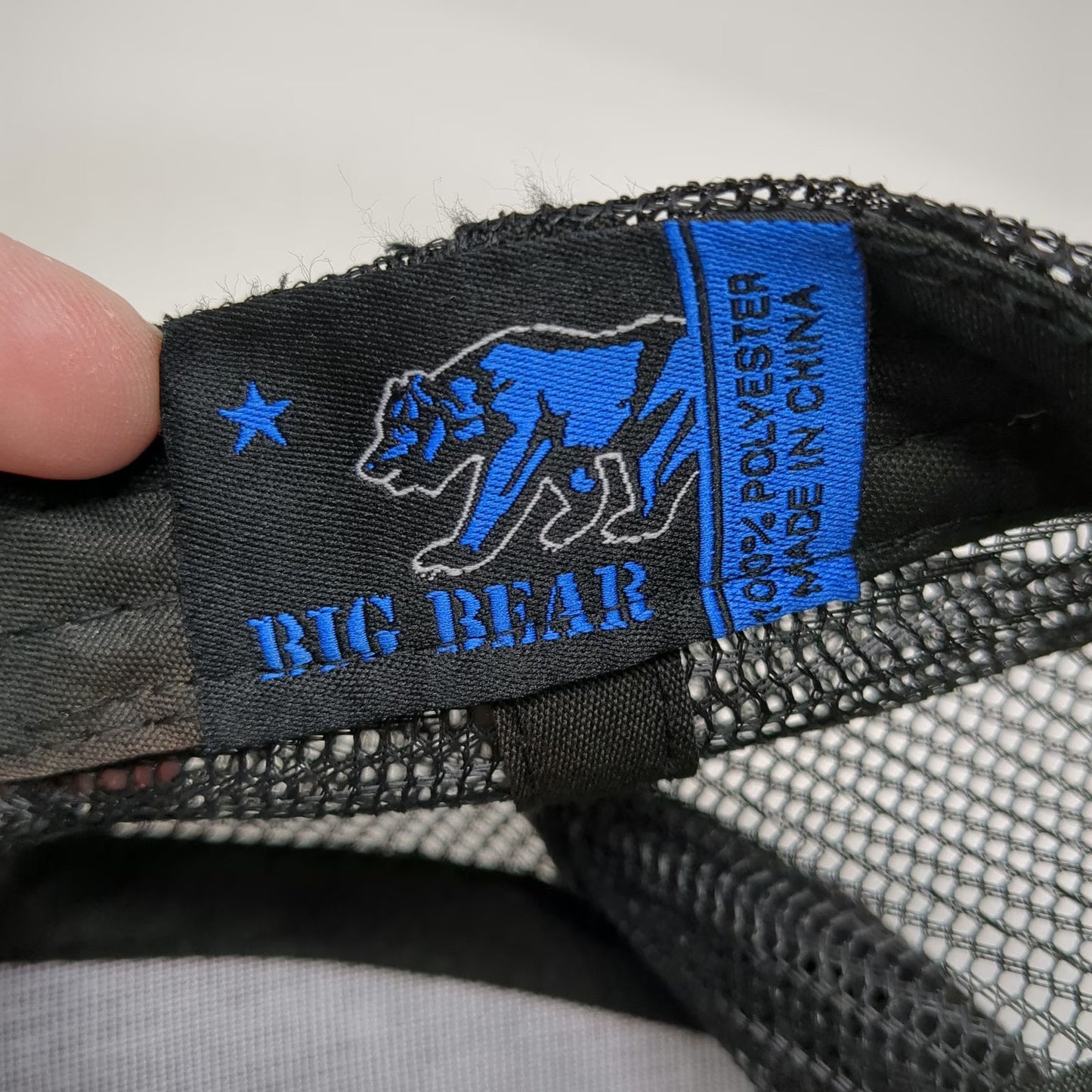 Big Bear Trucker Hat Black One Size Thin Blue Line Flag Patch Mesh Snapback