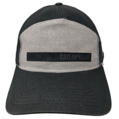 Caterpillar 5 Panel Black Gray Hat One Size Snapback Workwear Side Logo Cotton