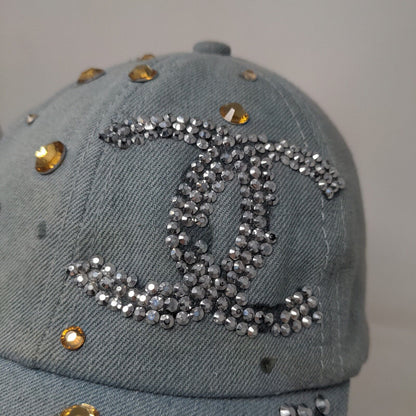 Capri Corn Women's Slideback Hat Blue Adjustable Rhinestones Shiny Accents