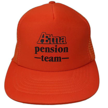 Aetna Pension Team Trucker Hat Orange L Mesh Back Snapback Polyester Cap
