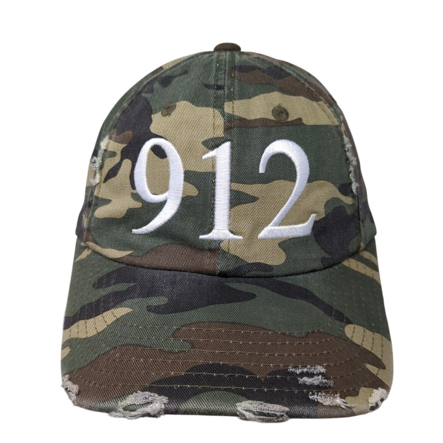 912 Slideback Hat Camouflage One Size Adjustable Embroidered Distressed District
