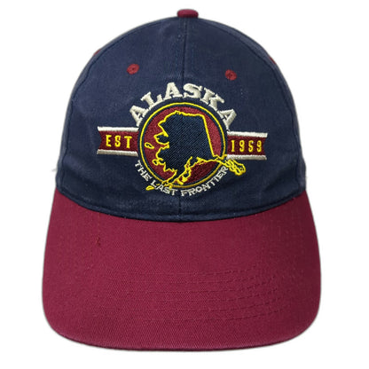 907 Alaska Brand Baseball Cap Blue Red OSFM Last Frontier Map Embroidered Hat