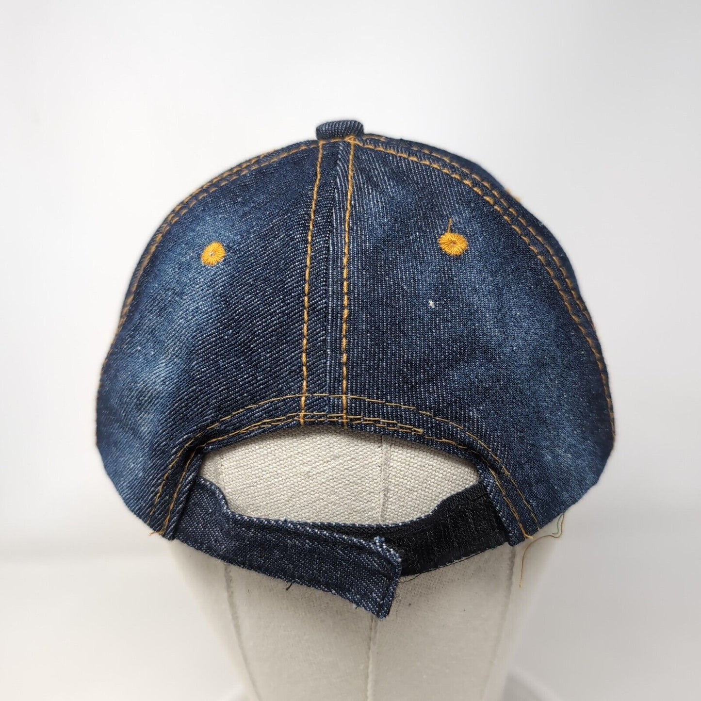 Heart Bling Rhinestone Strapback Hat Blue One Size Adjustable Distressed Denim