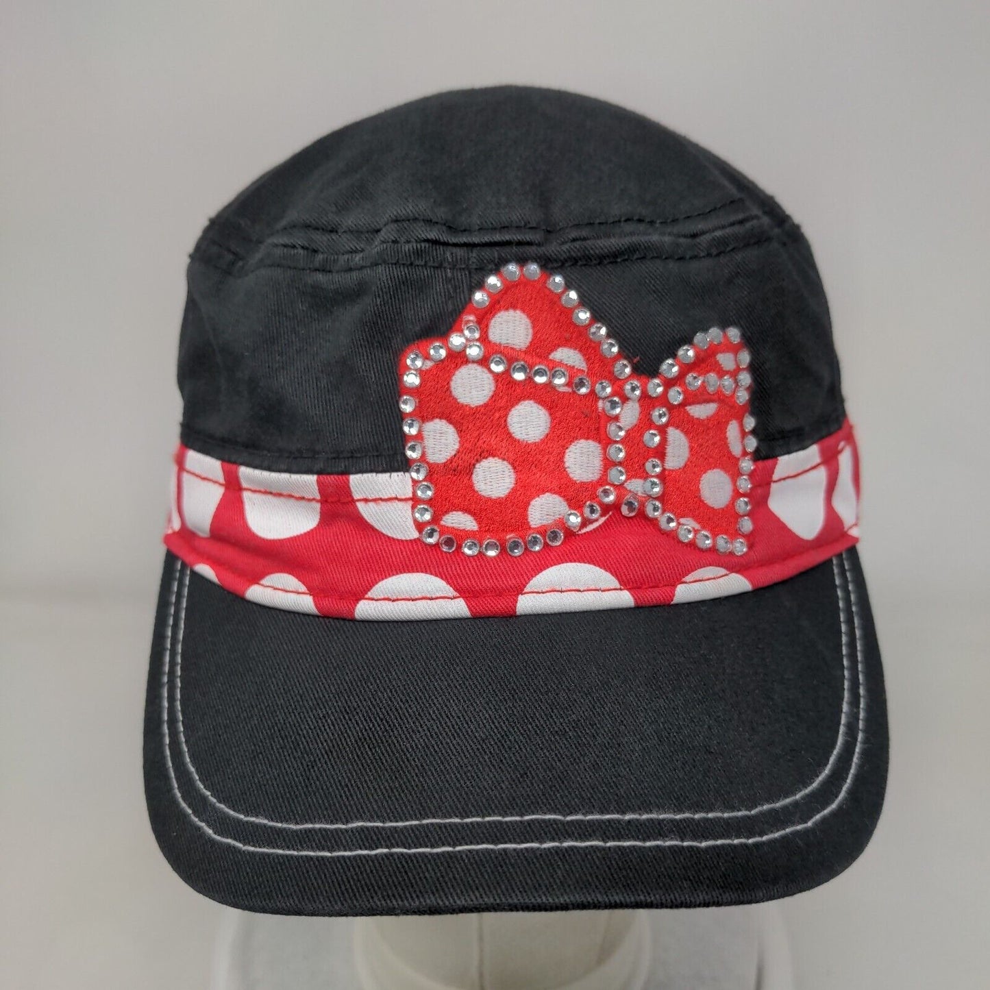 Disney Minnie Mouse Strapback Army Cadet Cap Hat Black OSFA Bling Bow