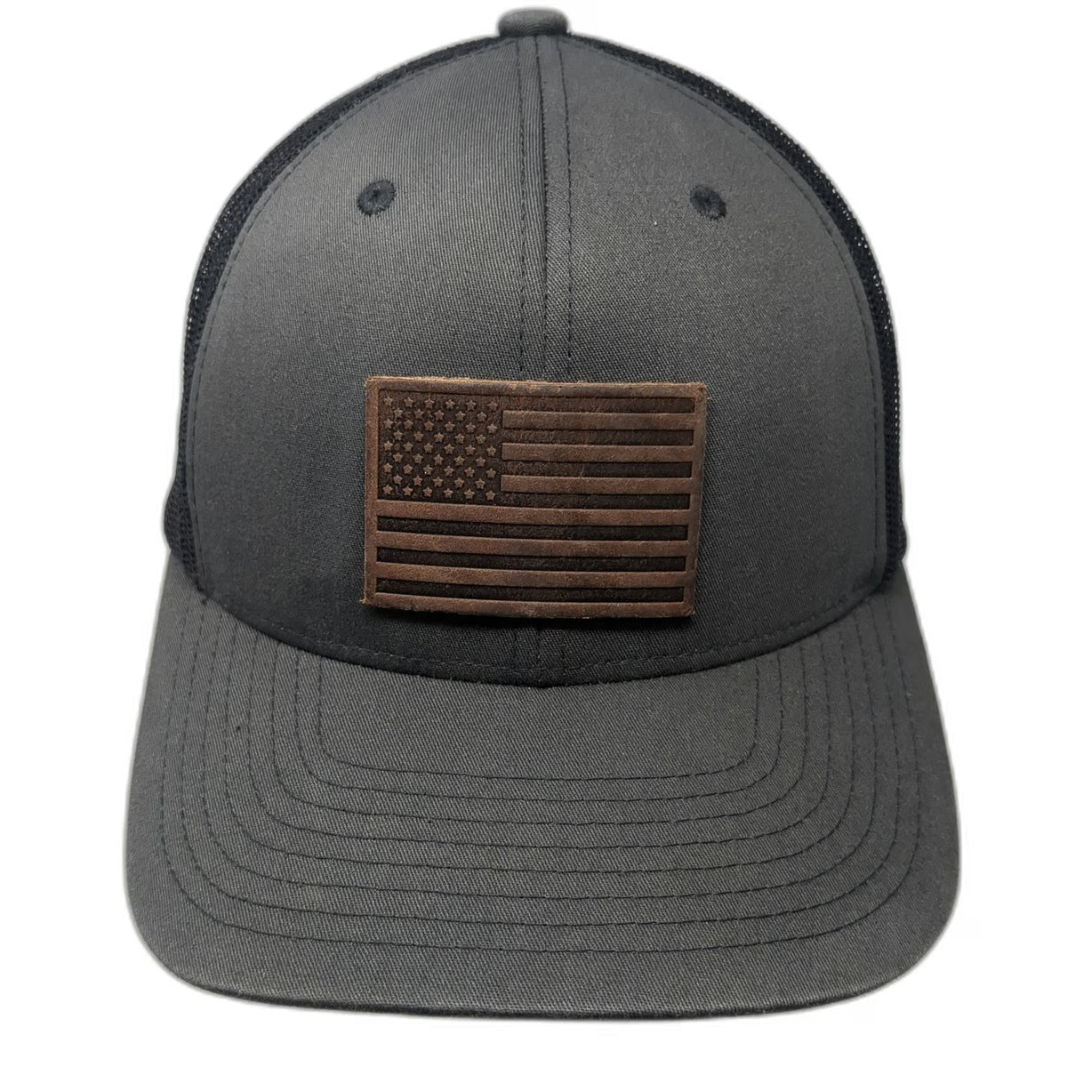 Yupoong Trucker Hat Gray One Size Mesh Back Snapback American Flag Patch