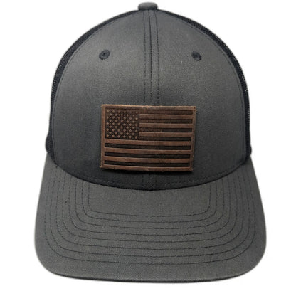 Yupoong Trucker Hat Gray One Size Mesh Back Snapback American Flag Patch