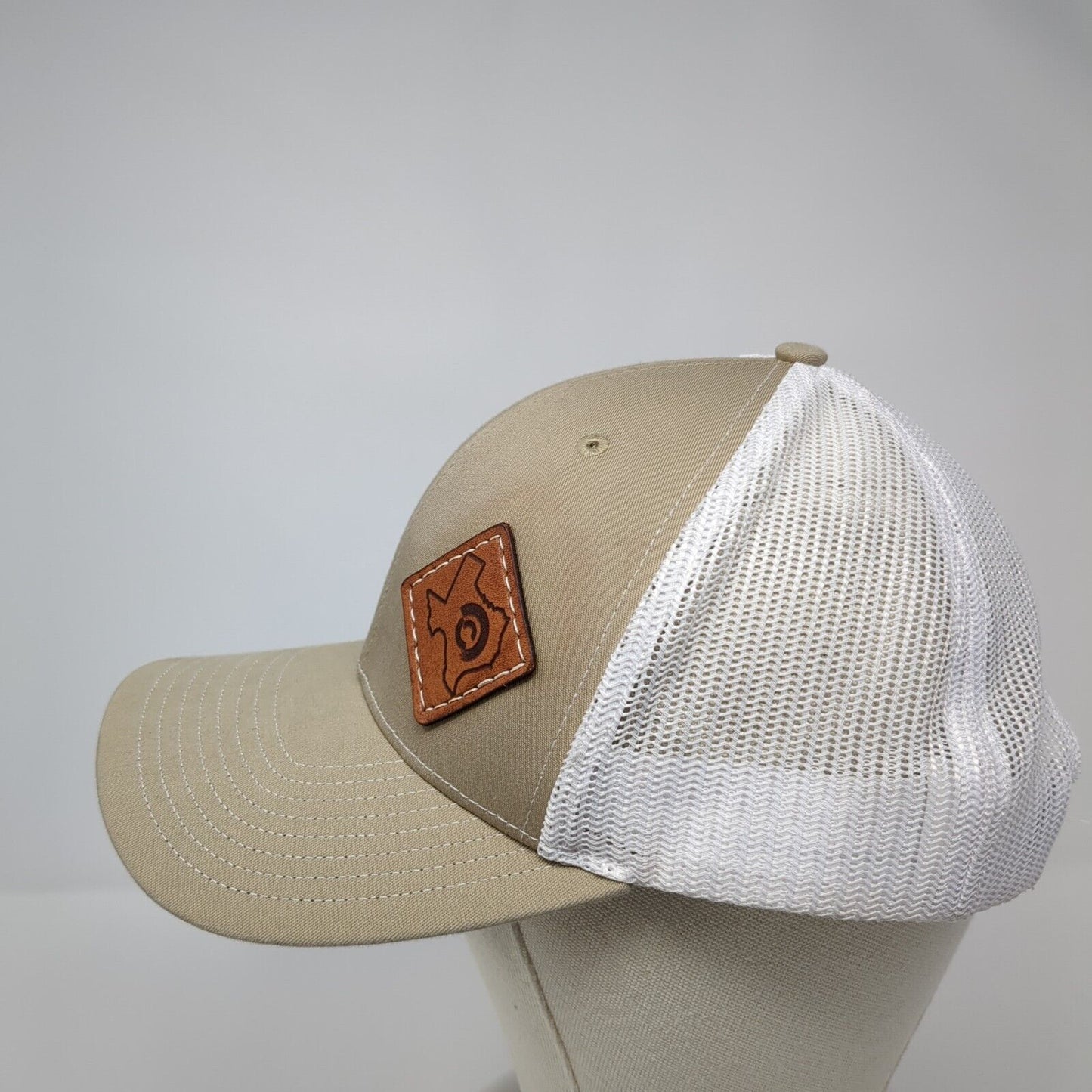 Richardson Snapback Mesh Back Trucker Hat Tan One Size Leather Patch